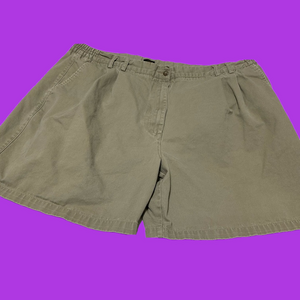 Tan Flat Front Casual Shorts Mid-Thigh Length
